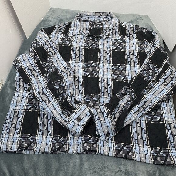 Urban Outfitters Textured Black And Blue Woven Shirt Jacket Large Outdoor Trendy - Picture 7 of 7